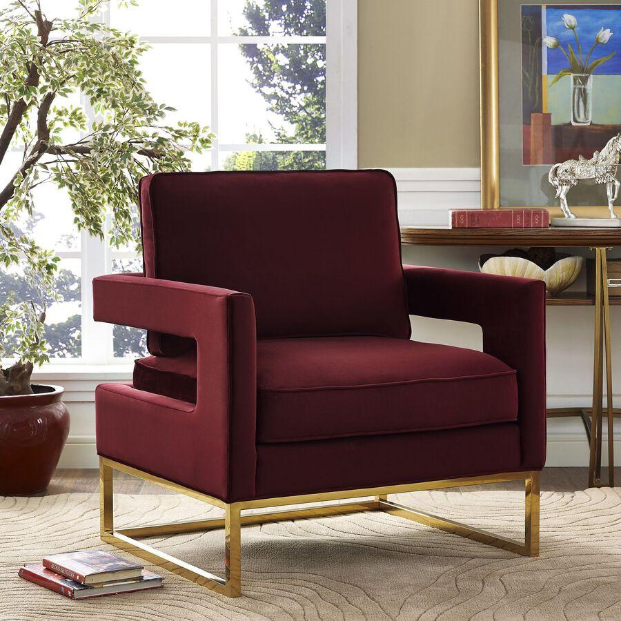 Tov Furniture Chairs - Avery Maroon Velvet Chair With Polished Gold Base Maroon