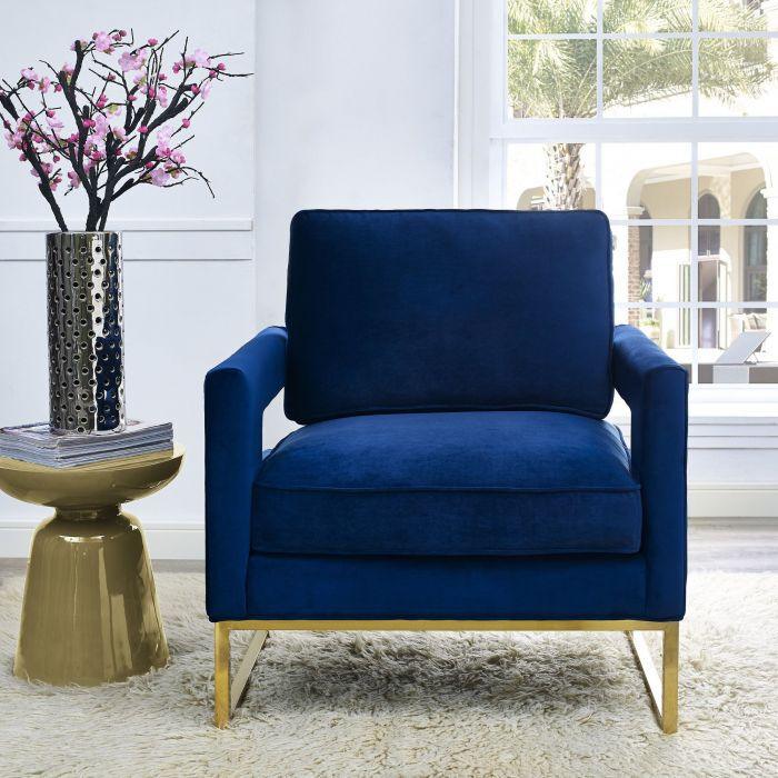 Tov Furniture Accent Chairs - Avery Navy Velvet Chair