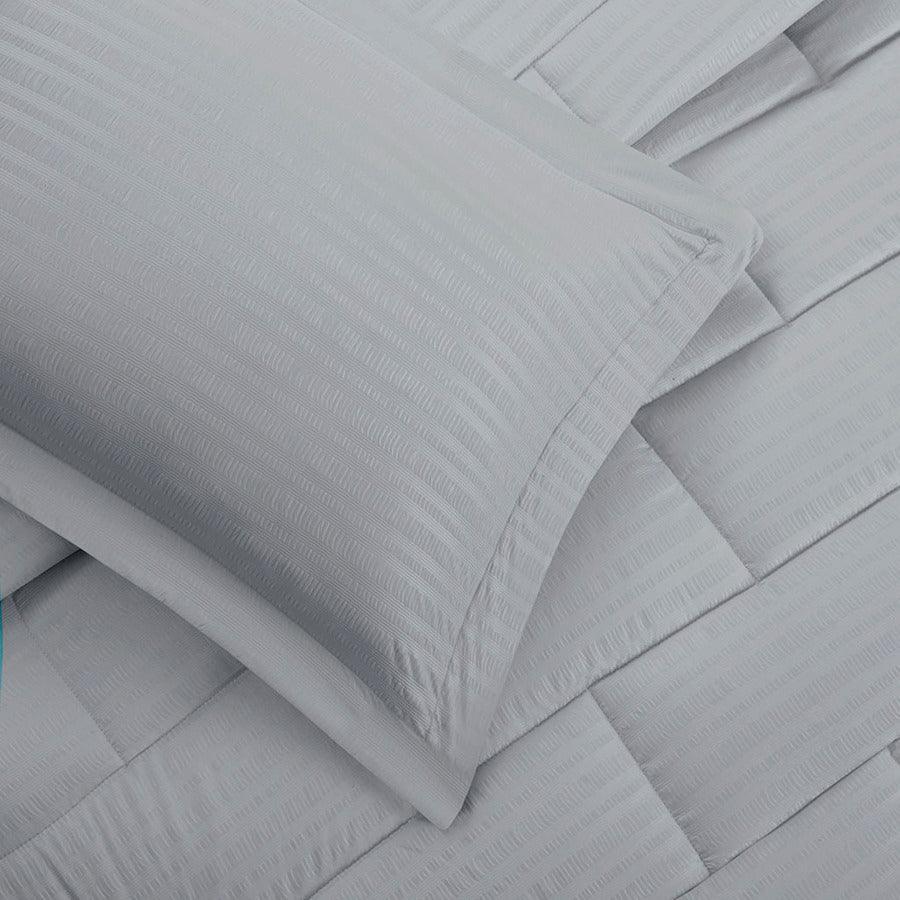Olliix.com Comforters & Blankets - Avery Seersucker Down Alternative Comforter Mini Set Gray Full/Queen