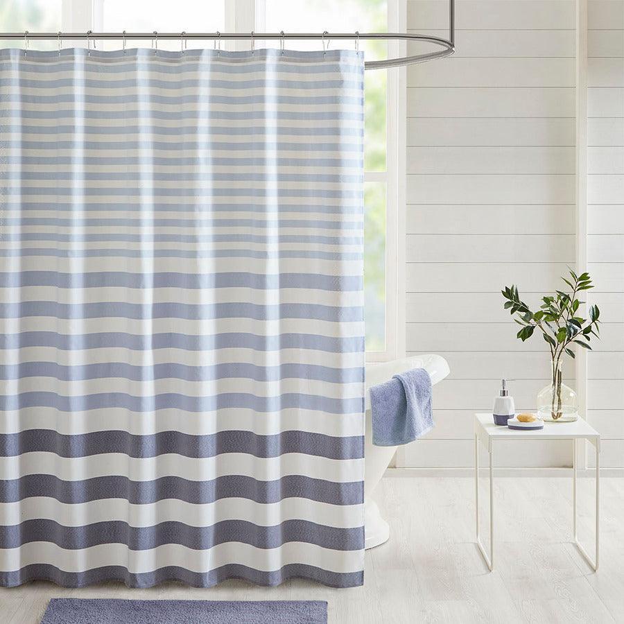Olliix.com Shower Curtains - Aviana Stripe Blended Yarn Dyed Woven Shower Curtain Navy