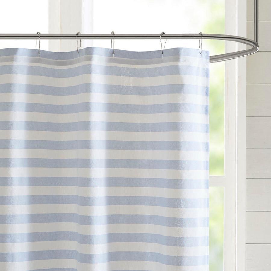 Olliix.com Shower Curtains - Aviana Stripe Blended Yarn Dyed Woven Shower Curtain Navy