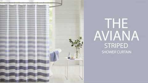 Olliix.com Shower Curtains - Aviana Stripe Blended Yarn Dyed Woven Shower Curtain Navy