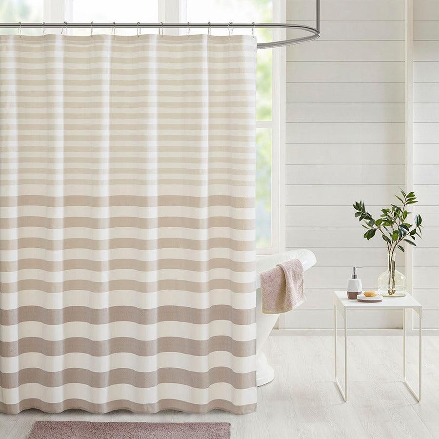 Olliix.com Shower Curtains - Aviana Stripe Blended Yarn Dyed Woven Shower Curtain Taupe