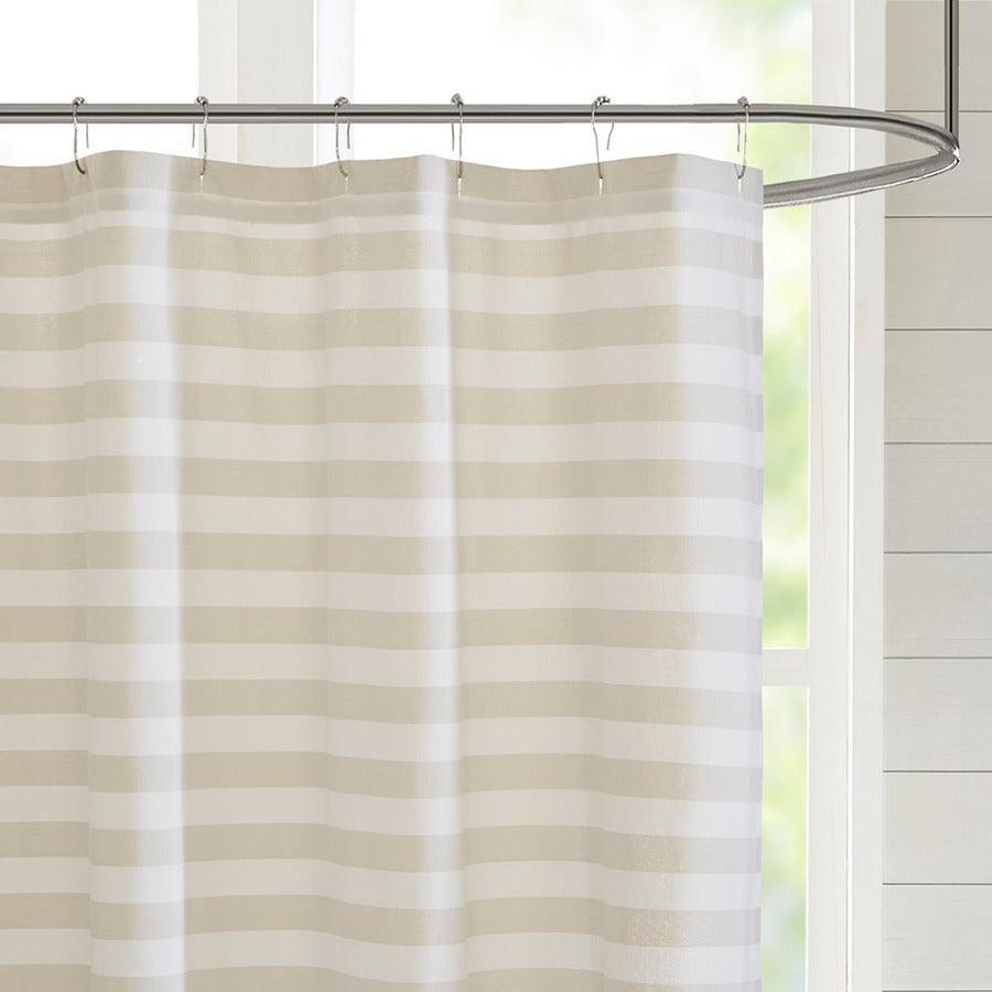 Olliix.com Shower Curtains - Aviana Stripe Blended Yarn Dyed Woven Shower Curtain Taupe