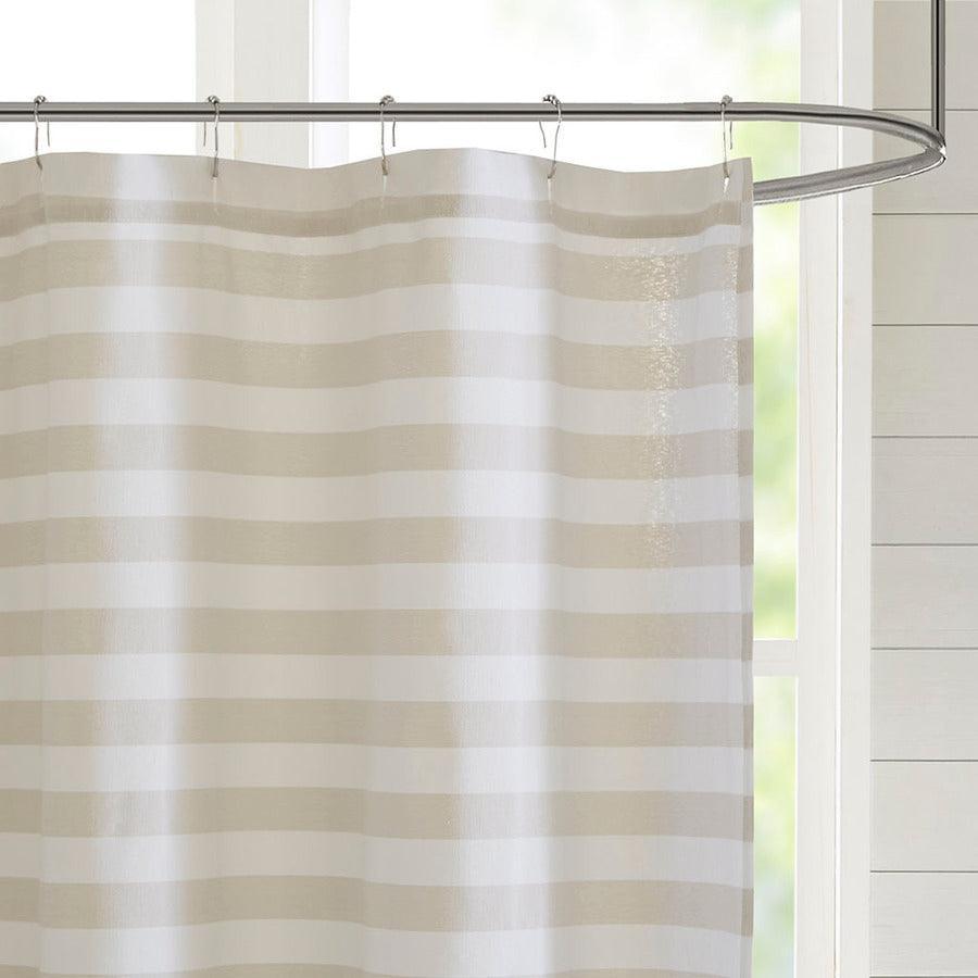 Olliix.com Shower Curtains - Aviana Stripe Blended Yarn Dyed Woven Shower Curtain Taupe
