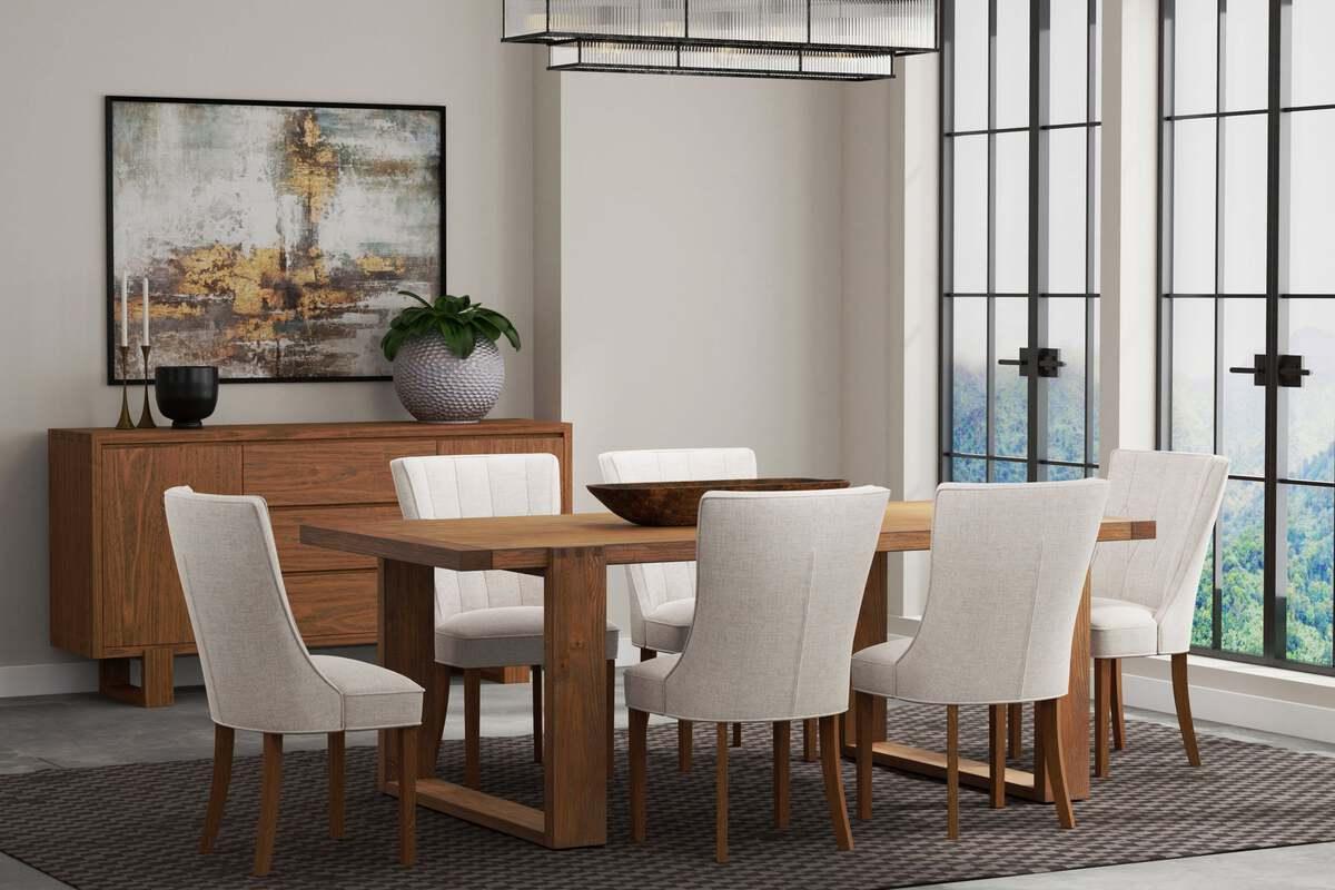 Alpine Furniture Dining Chairs - Ayala Parson Chairs Beige with Burnish Brown Legs