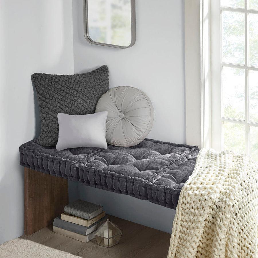 Olliix.com Pillows & Throws - Azza Poly Chenille Square Floor Pillow Cushion Charcoal