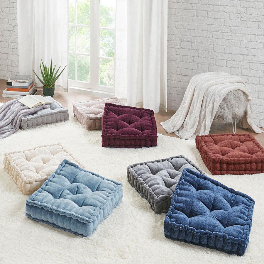 Olliix.com Pillows & Throws - Azza Poly Chenille Square Floor Pillow Cushion Charcoal