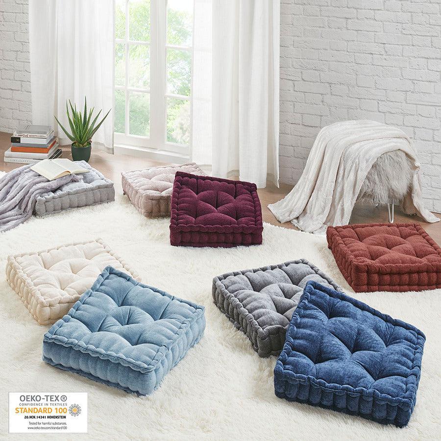 Olliix.com Pillows & Throws - Azza Poly Chenille Square Floor Pillow Cushion Ivory