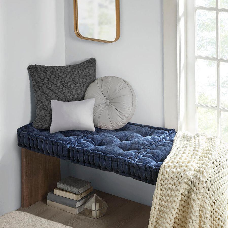 Olliix.com Pillows & Throws - Azza Poly Chenille Square Floor Pillow Cushion Navy