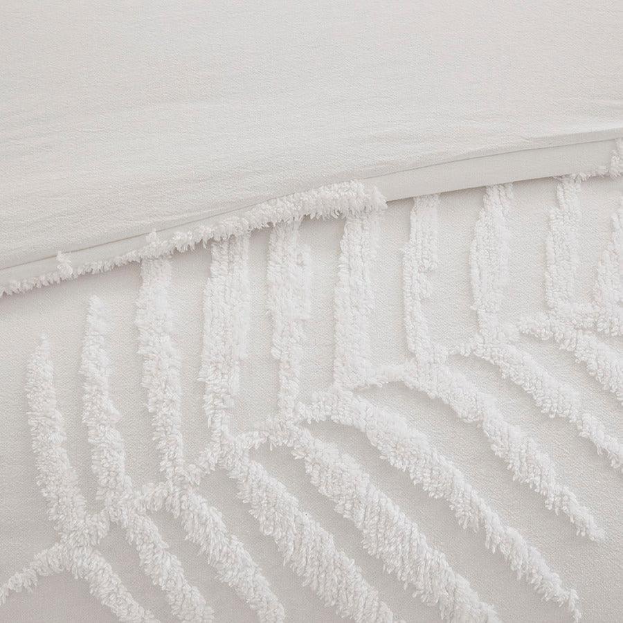 Olliix.com Duvet & Duvet Sets - Bahari Coastal 3 Pc Tufted Cotton Chenille Palm Duvet Cover Set Full/Queen White