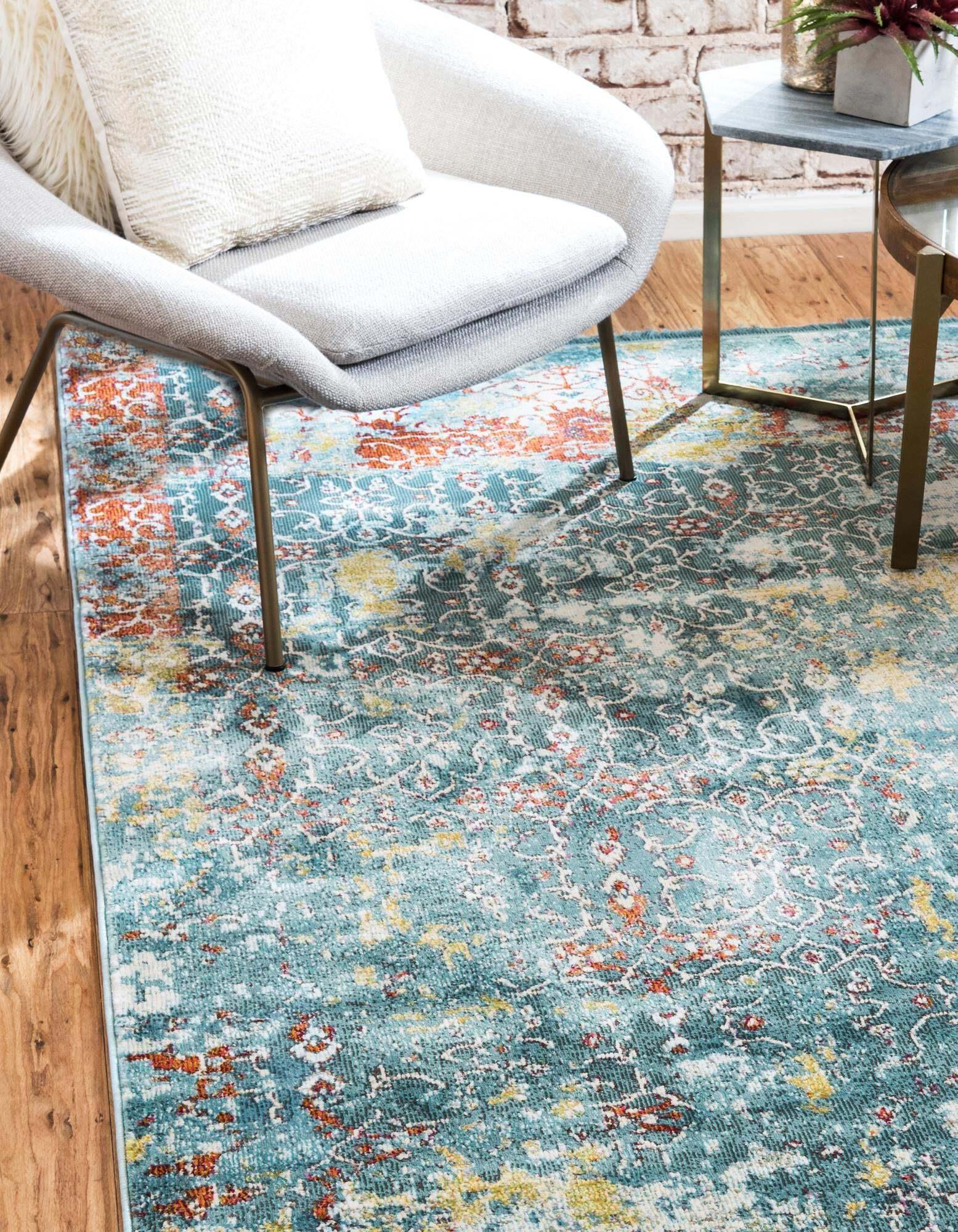 Unique Loom Indoor Rugs - Baracoa Abstract Rectangular 8x10 Rug Teal & Ivory