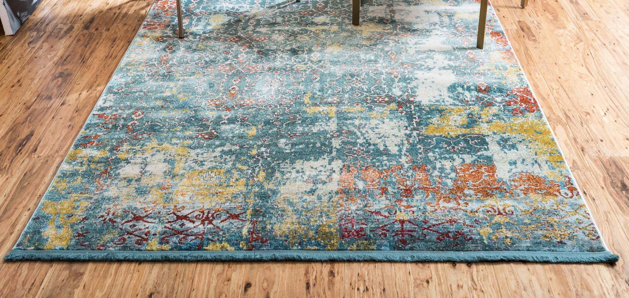 Unique Loom Indoor Rugs - Baracoa Abstract Rectangular 8x10 Rug Teal & Ivory