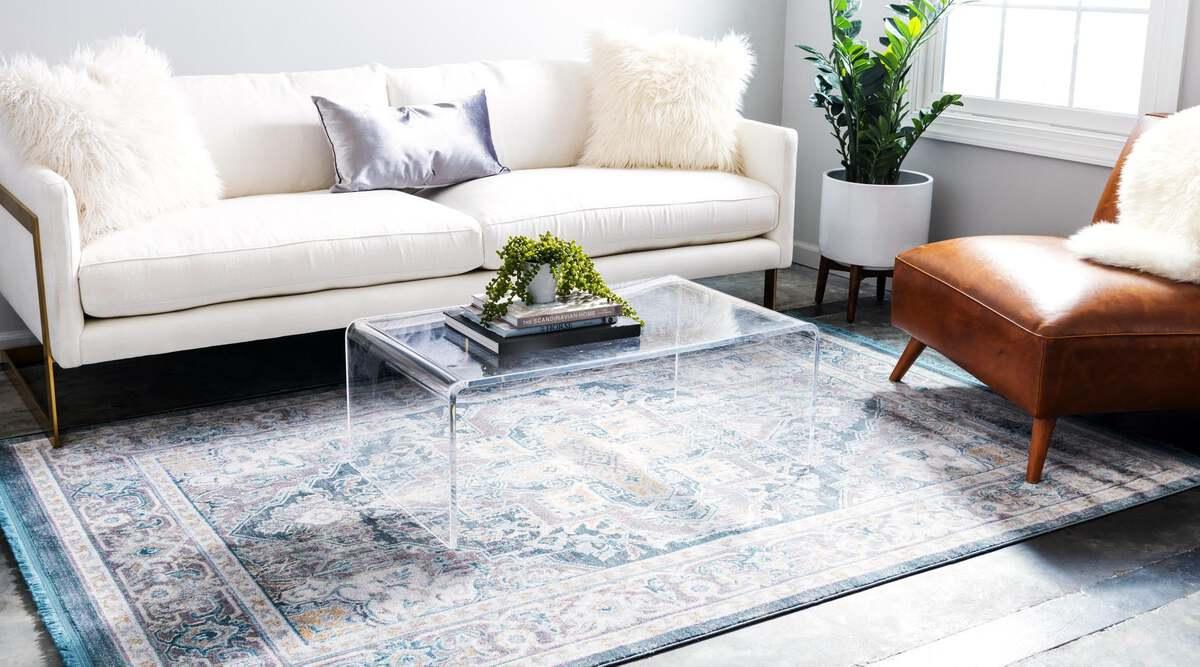 Unique Loom Indoor Rugs - Baracoa Border 10x13 Blue & Ivory