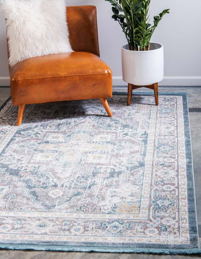 Unique Loom Indoor Rugs - Baracoa Border 10x13 Blue & Ivory