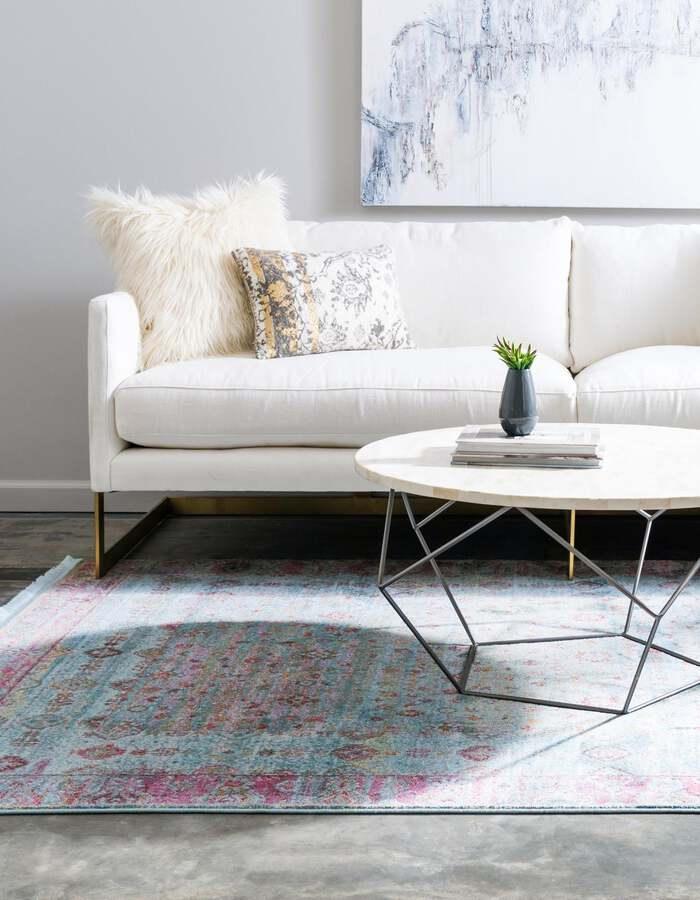 Unique Loom Indoor Rugs - Baracoa Border 10x13 Blue & Pink