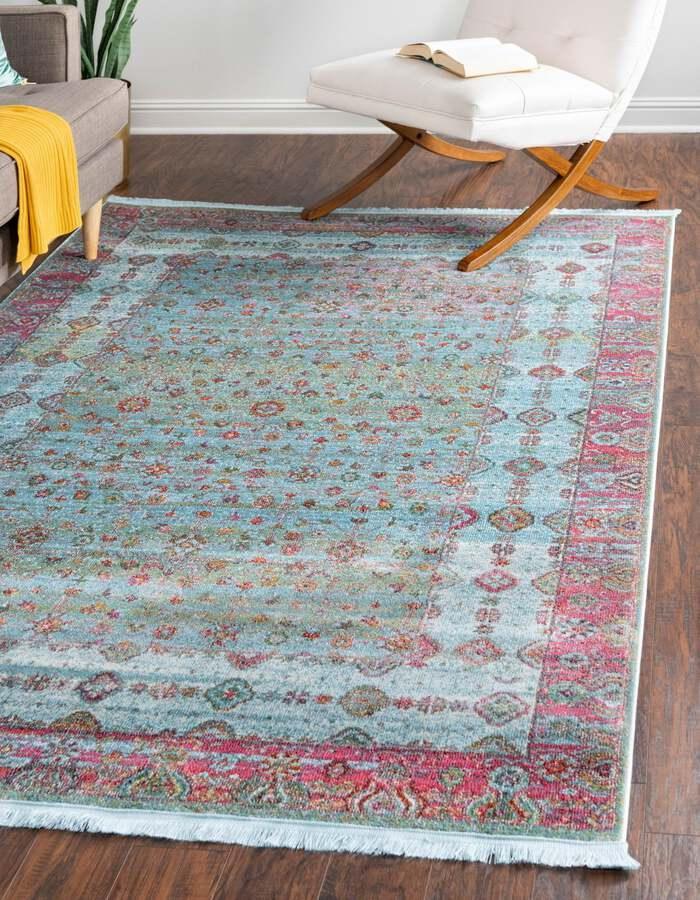 Unique Loom Indoor Rugs - Baracoa Border 10x13 Blue & Pink