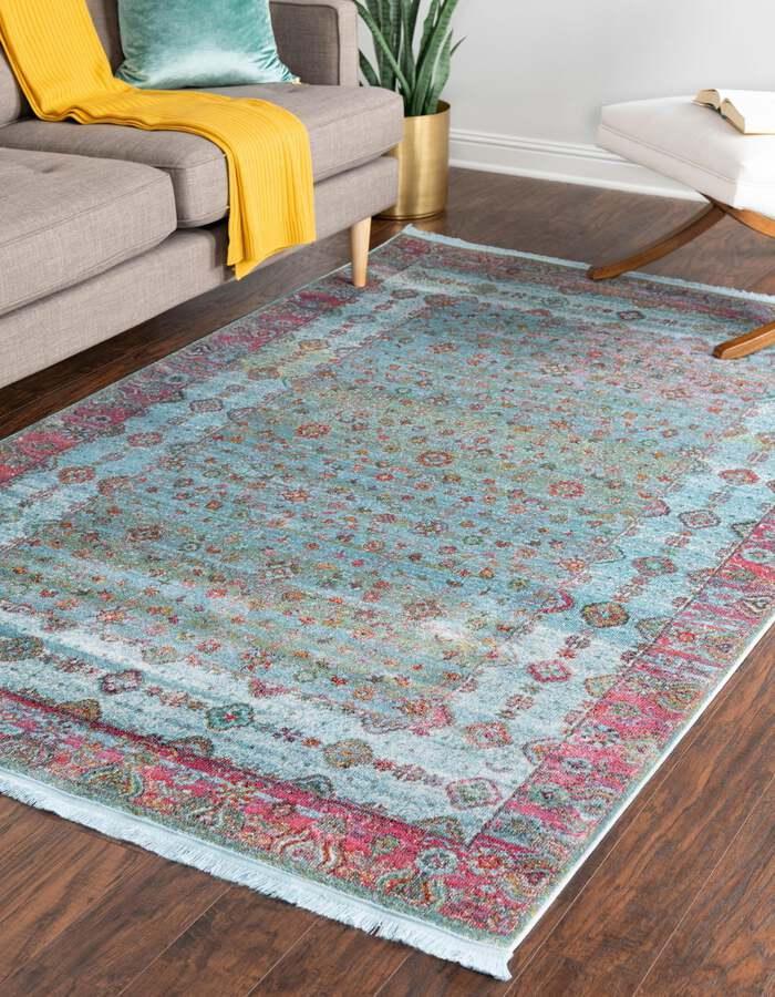 Unique Loom Indoor Rugs - Baracoa Border 10x13 Blue & Pink