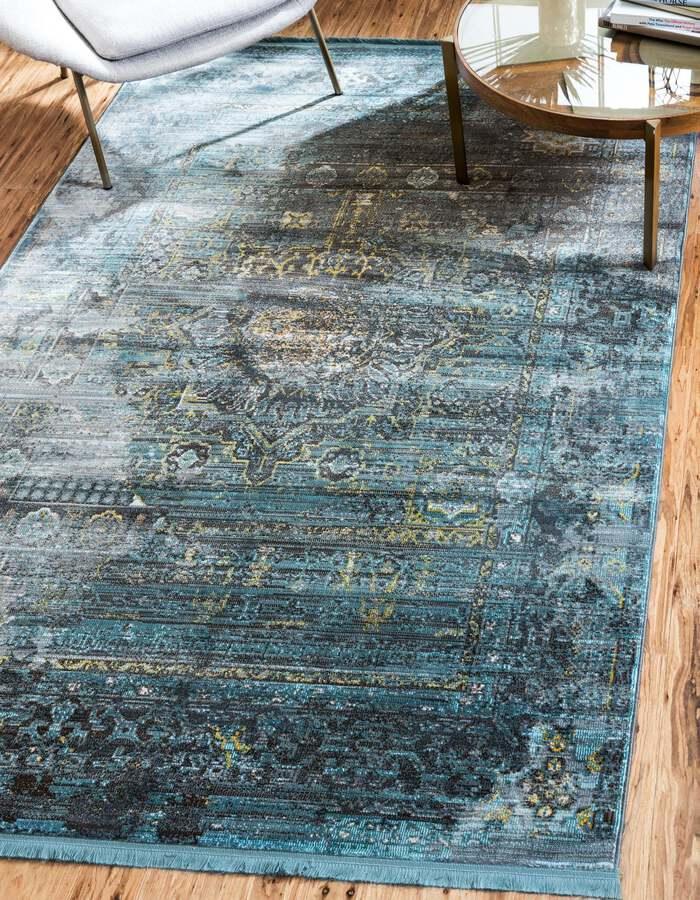 Unique Loom Indoor Rugs - Baracoa Border 10x13 Dark Gray & Blue