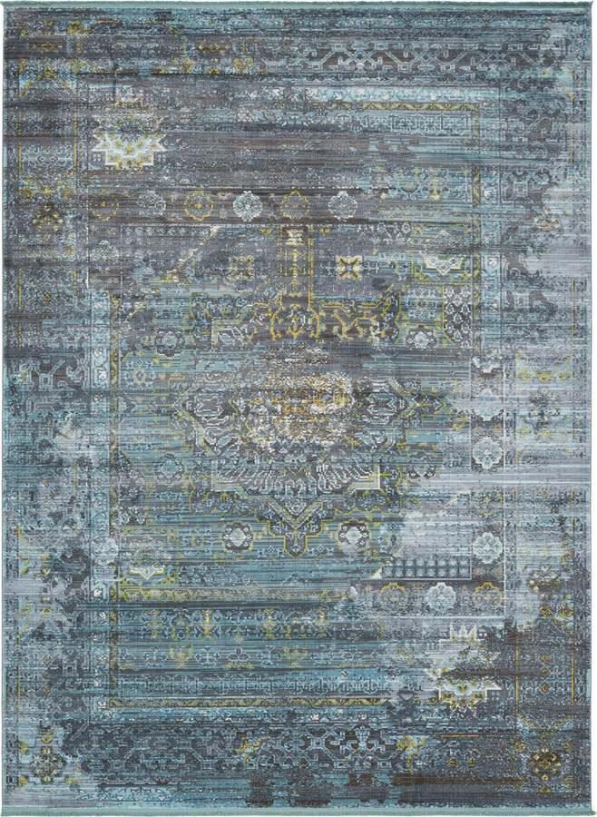 Unique Loom Indoor Rugs - Baracoa Border 10x13 Dark Gray & Blue