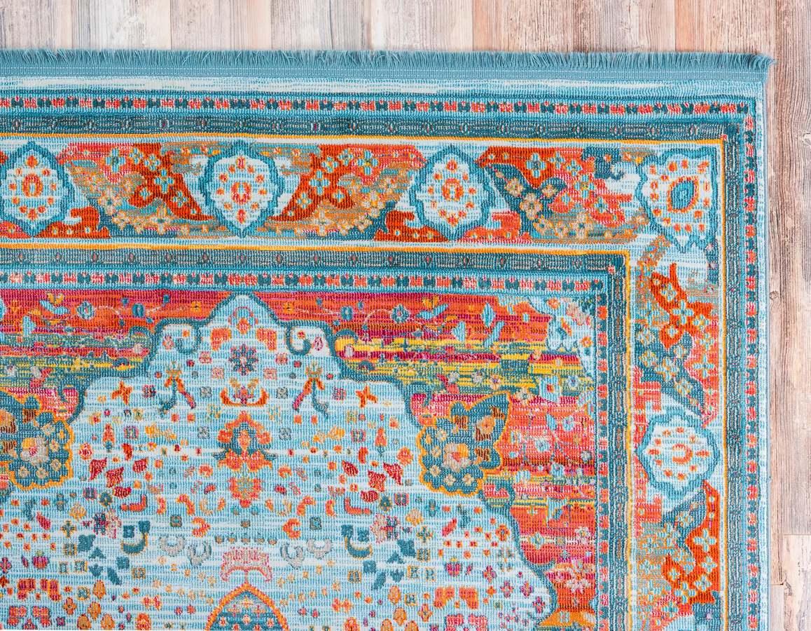 Unique Loom Indoor Rugs - Baracoa Border 10x13 Light Blue & Orange