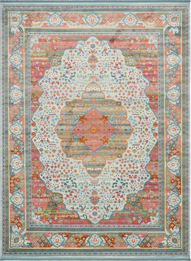 Unique Loom Indoor Rugs - Baracoa Border 10x13 Light Blue & Orange