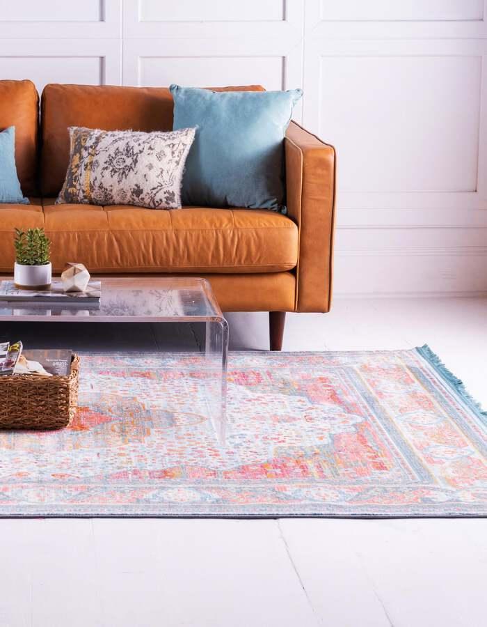 Unique Loom Indoor Rugs - Baracoa Border 10x13 Light Blue & Orange