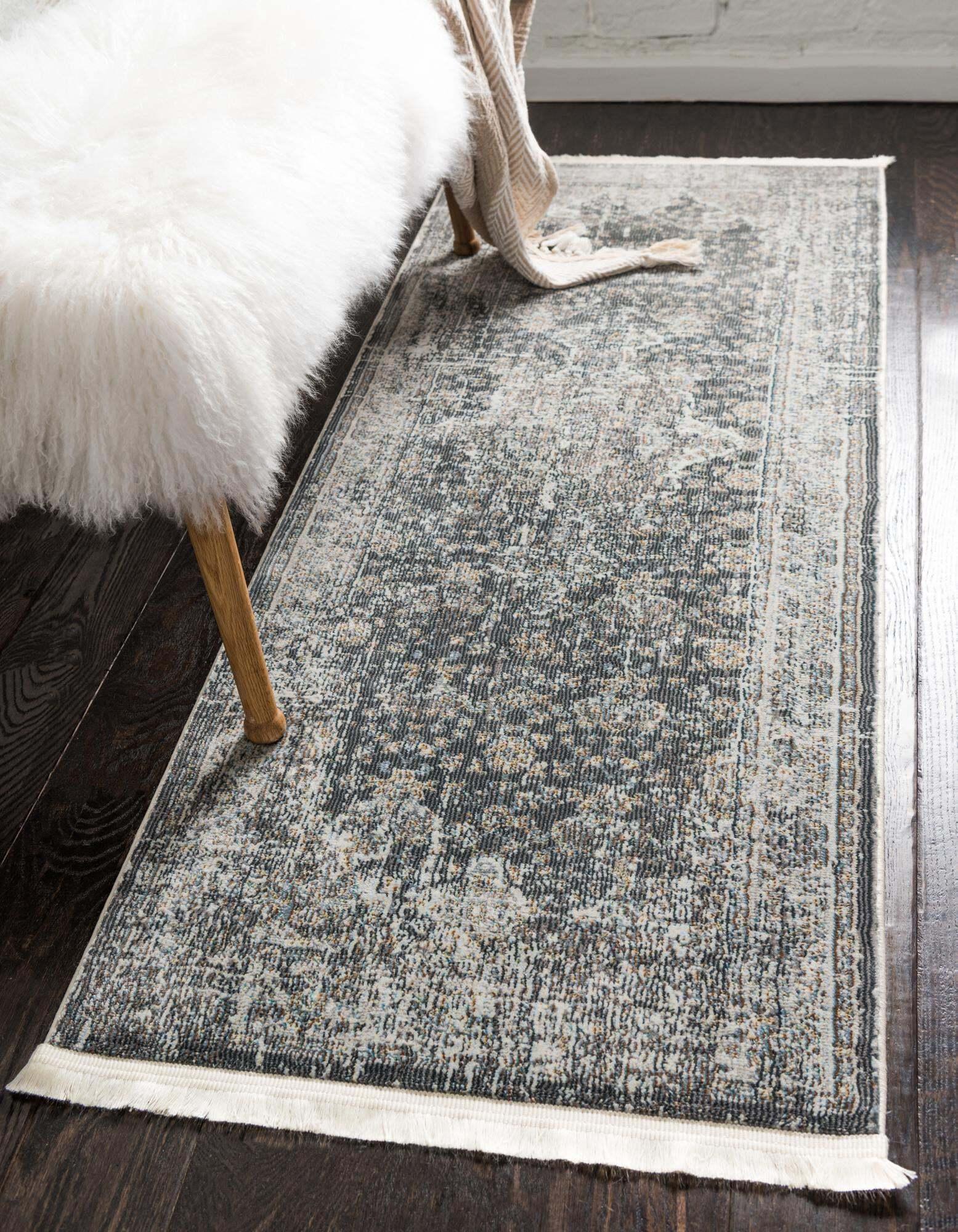 Unique Loom Indoor Rugs - Baracoa Border 6 Ft Runner Rug Dark Gray & Multicolor