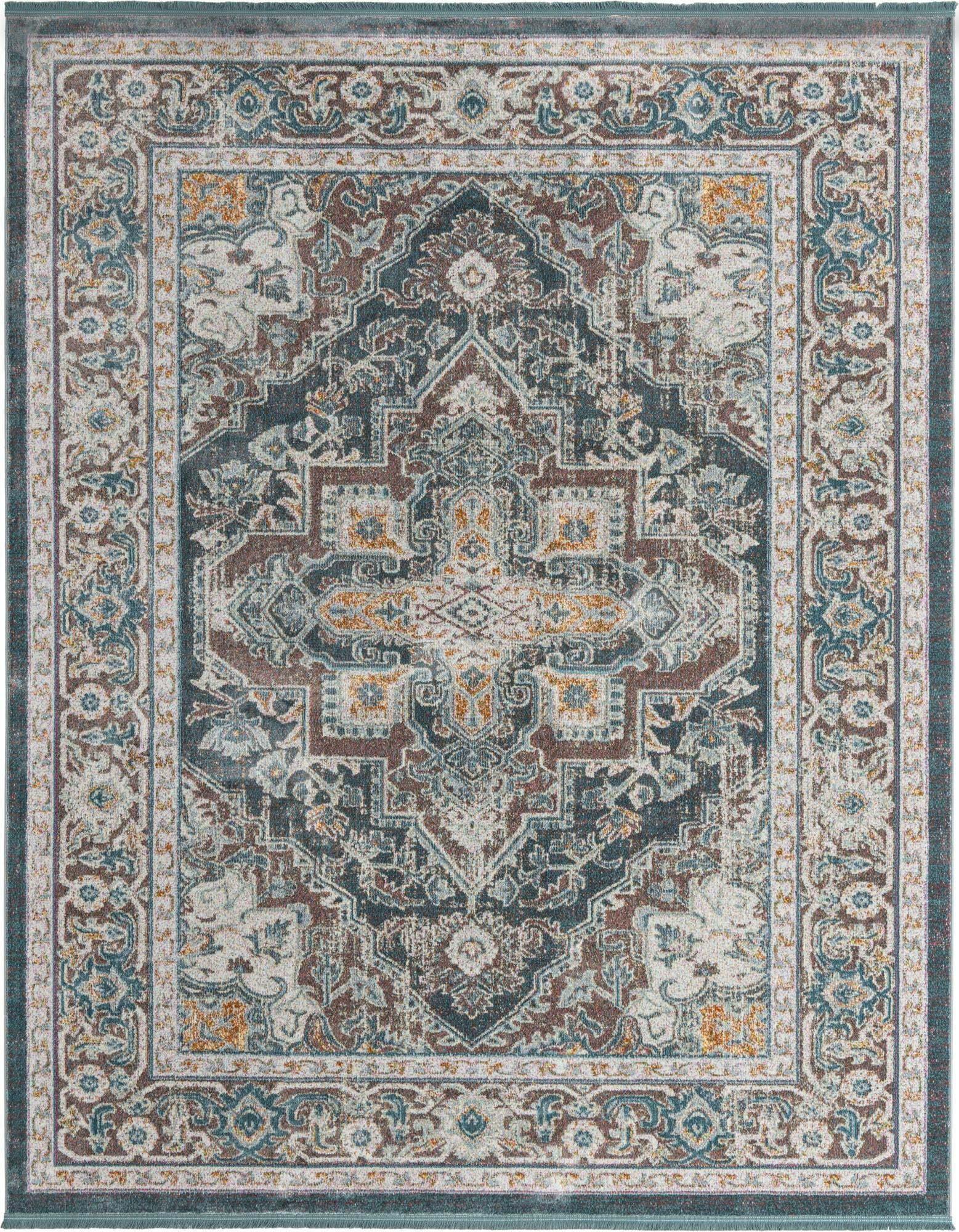 Unique Loom Indoor Rugs - Baracoa Border Rectangular 8x10 Rug Blue & Ivory