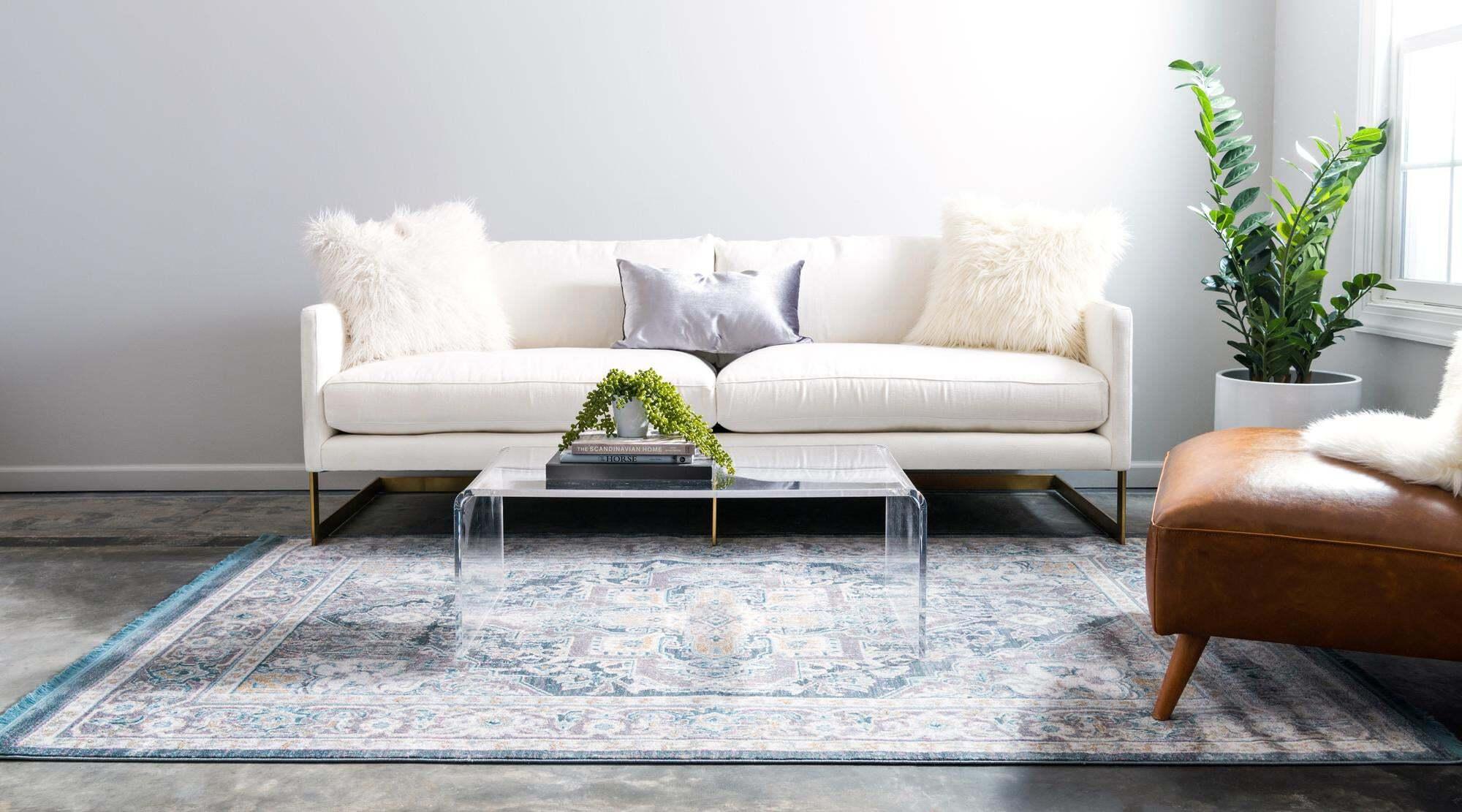Unique Loom Indoor Rugs - Baracoa Border Rectangular 8x10 Rug Blue & Ivory