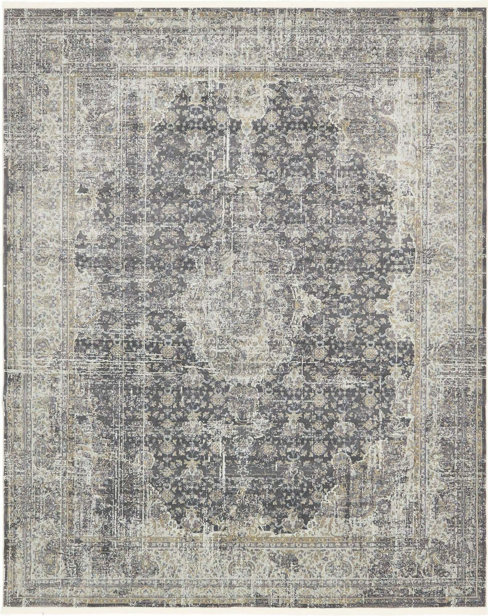 Unique Loom Indoor Rugs - Baracoa Border Rectangular 8x10 Rug Dark Gray & Ivory