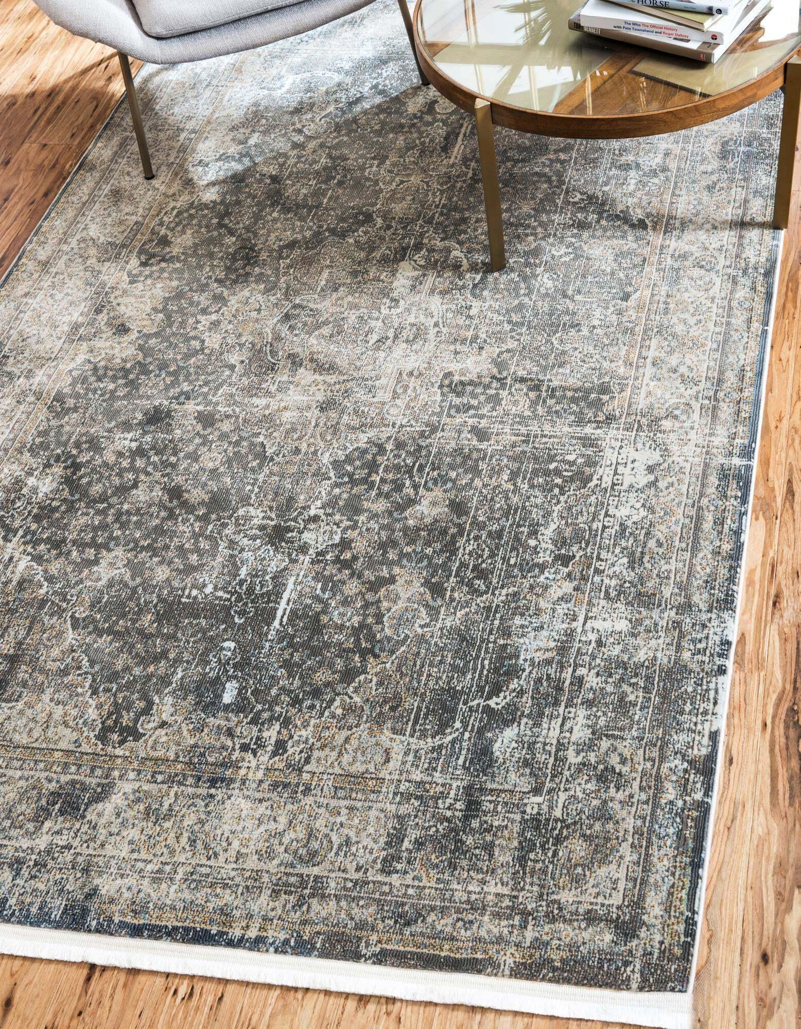 Unique Loom Indoor Rugs - Baracoa Border Rectangular 8x10 Rug Dark Gray & Ivory