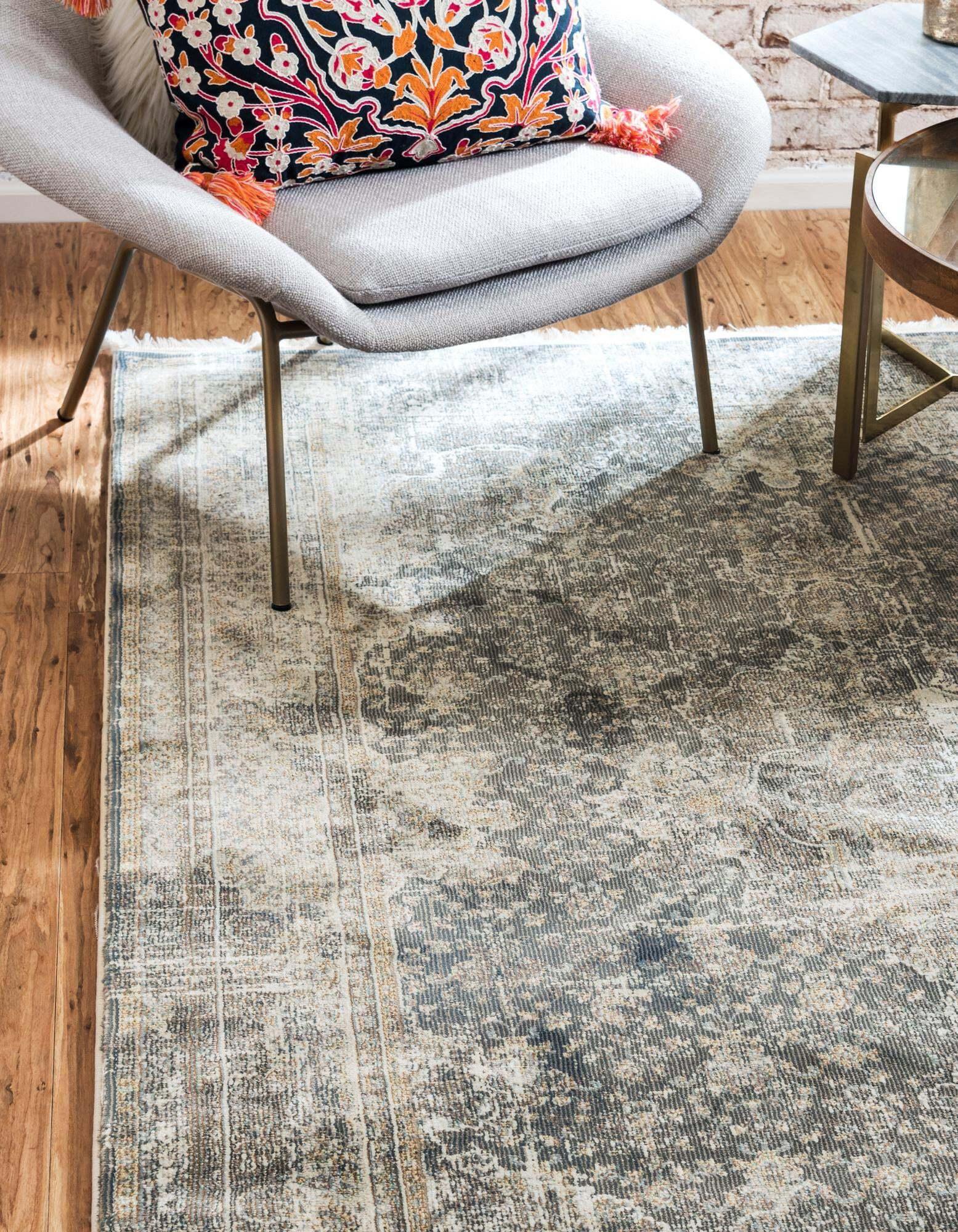 Unique Loom Indoor Rugs - Baracoa Border Rectangular 8x10 Rug Dark Gray & Ivory