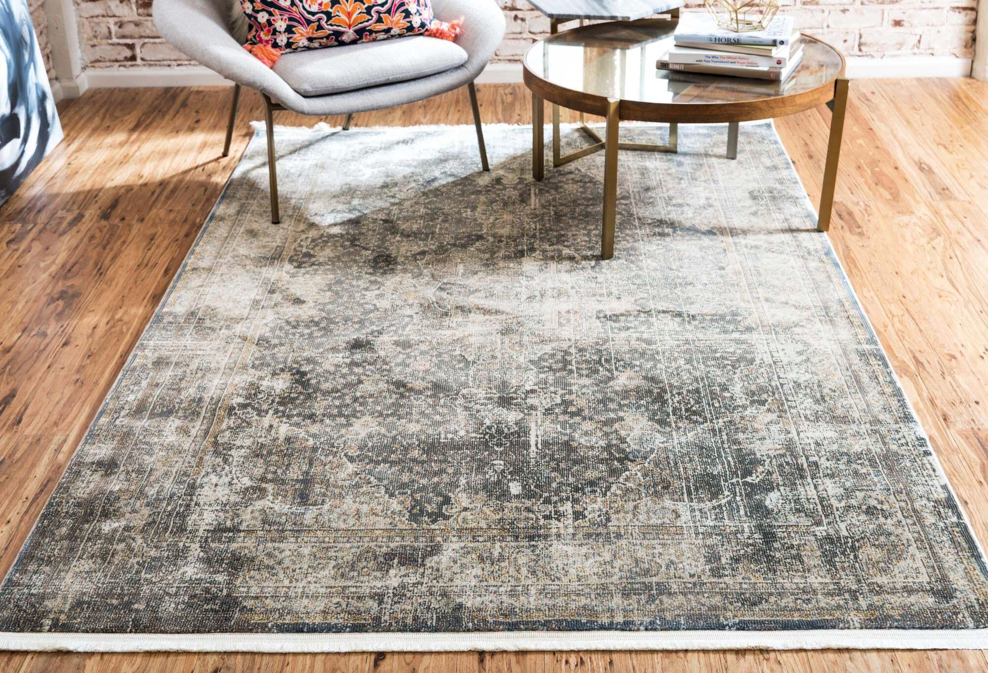 Unique Loom Indoor Rugs - Baracoa Border Rectangular 8x10 Rug Dark Gray & Ivory