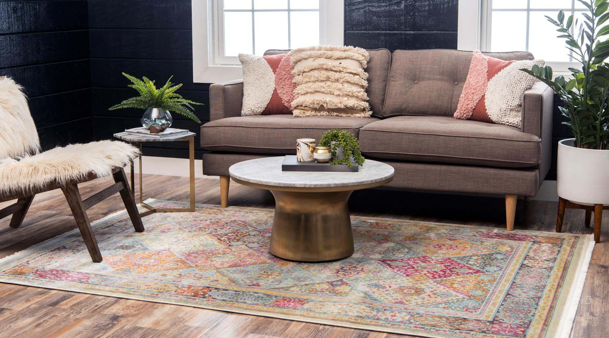 Unique Loom Indoor Rugs - Baracoa Border Rectangular 8x10 Rug Multi & Beige