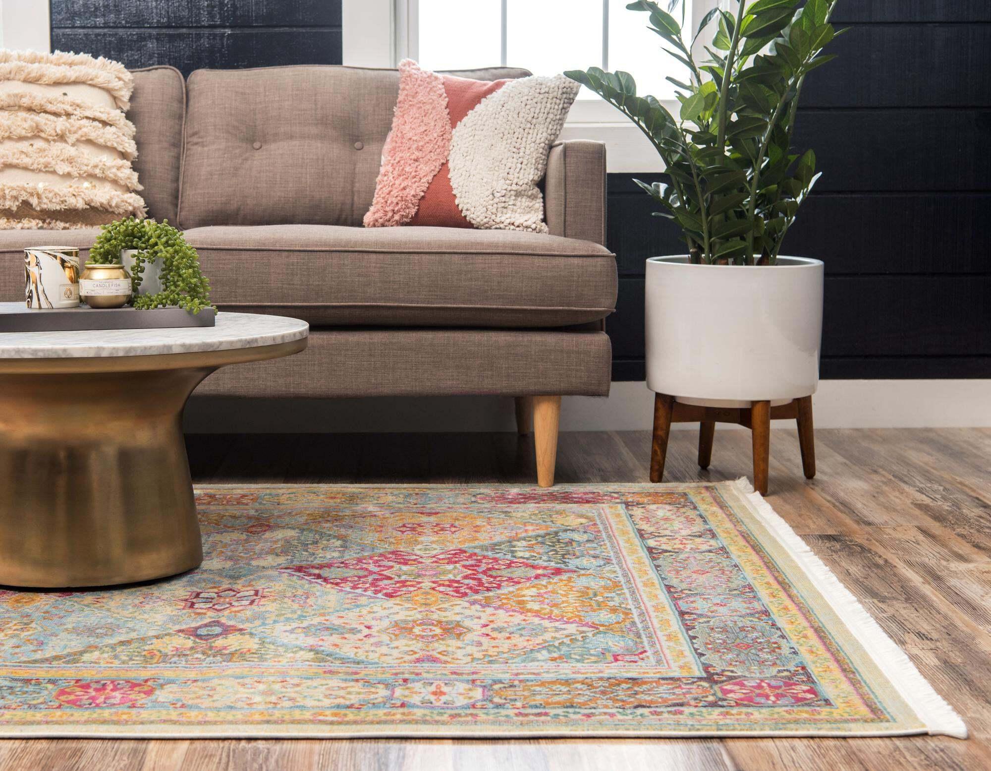 Unique Loom Indoor Rugs - Baracoa Border Rectangular 8x10 Rug Multi & Beige