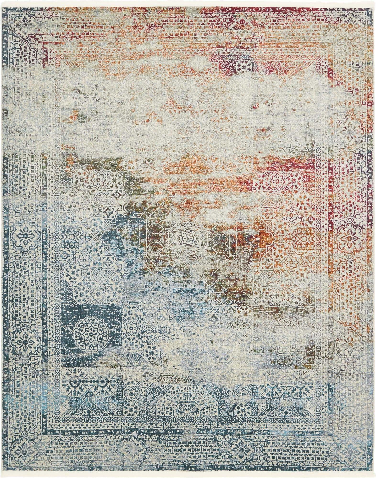 Unique Loom Indoor Rugs - Baracoa Border Rectangular 8x10 Rug Multi & Ivory