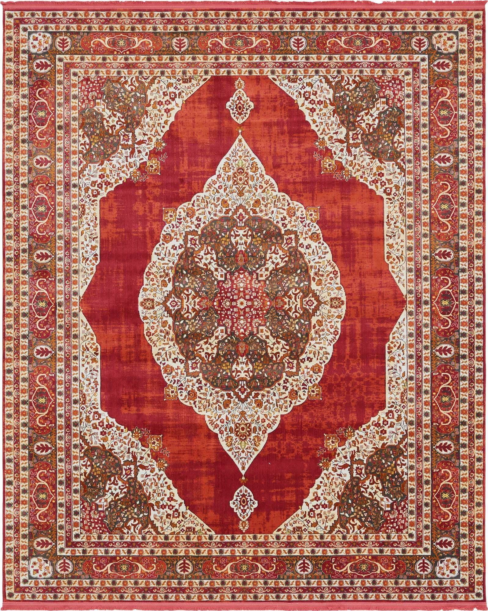 Unique Loom Indoor Rugs - Baracoa Border Rectangular 8x10 Rug Red & Ivory