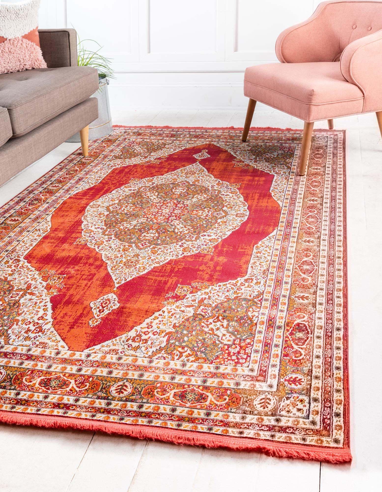 Unique Loom Indoor Rugs - Baracoa Border Rectangular 8x10 Rug Red & Ivory