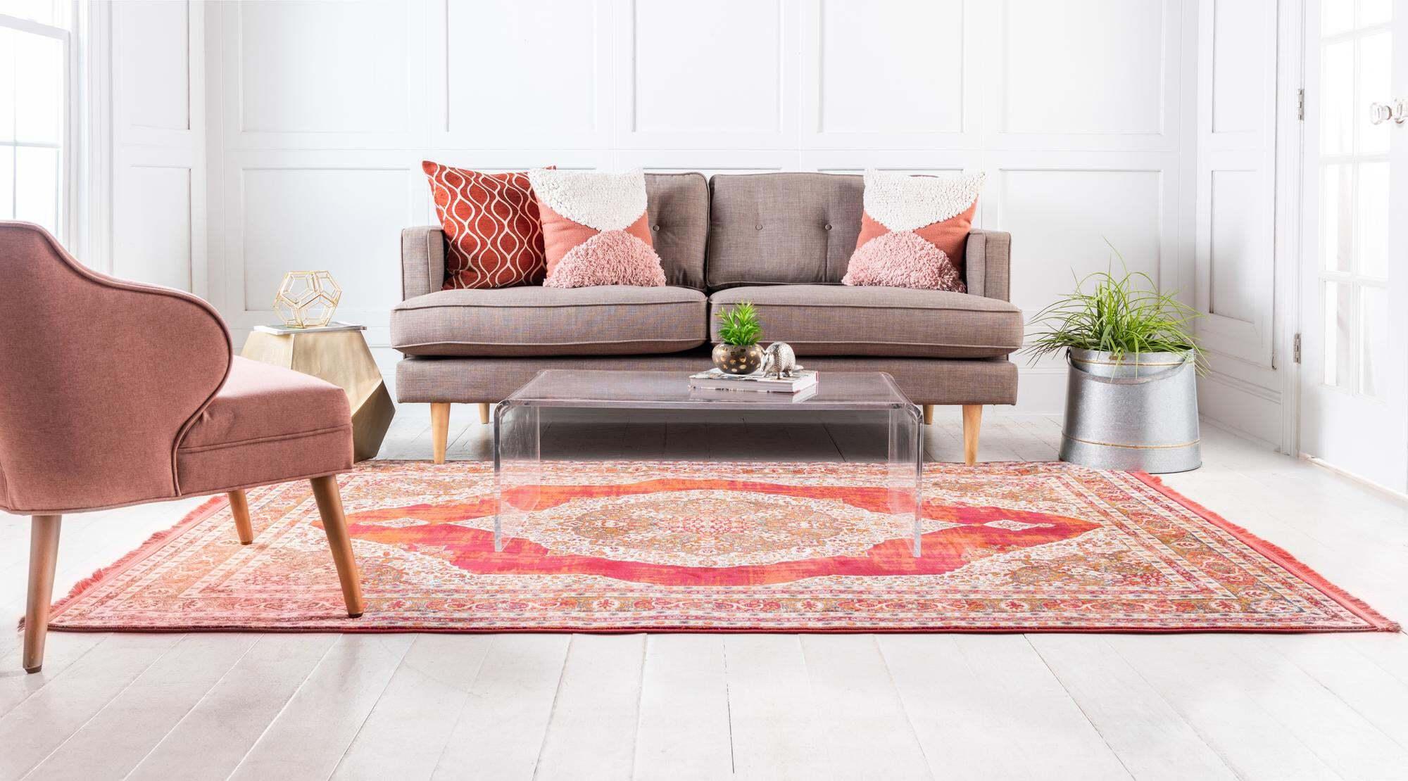 Unique Loom Indoor Rugs - Baracoa Border Rectangular 8x10 Rug Red & Ivory