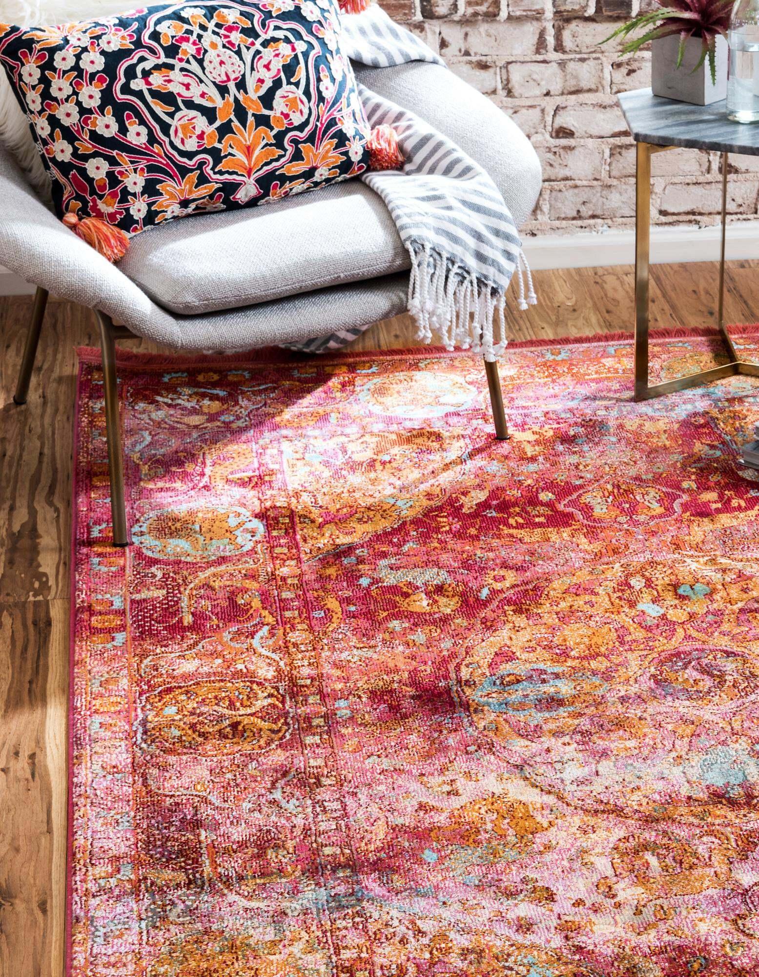 Unique Loom Indoor Rugs - Baracoa Border Rectangular 8x10 Rug Red & Pink