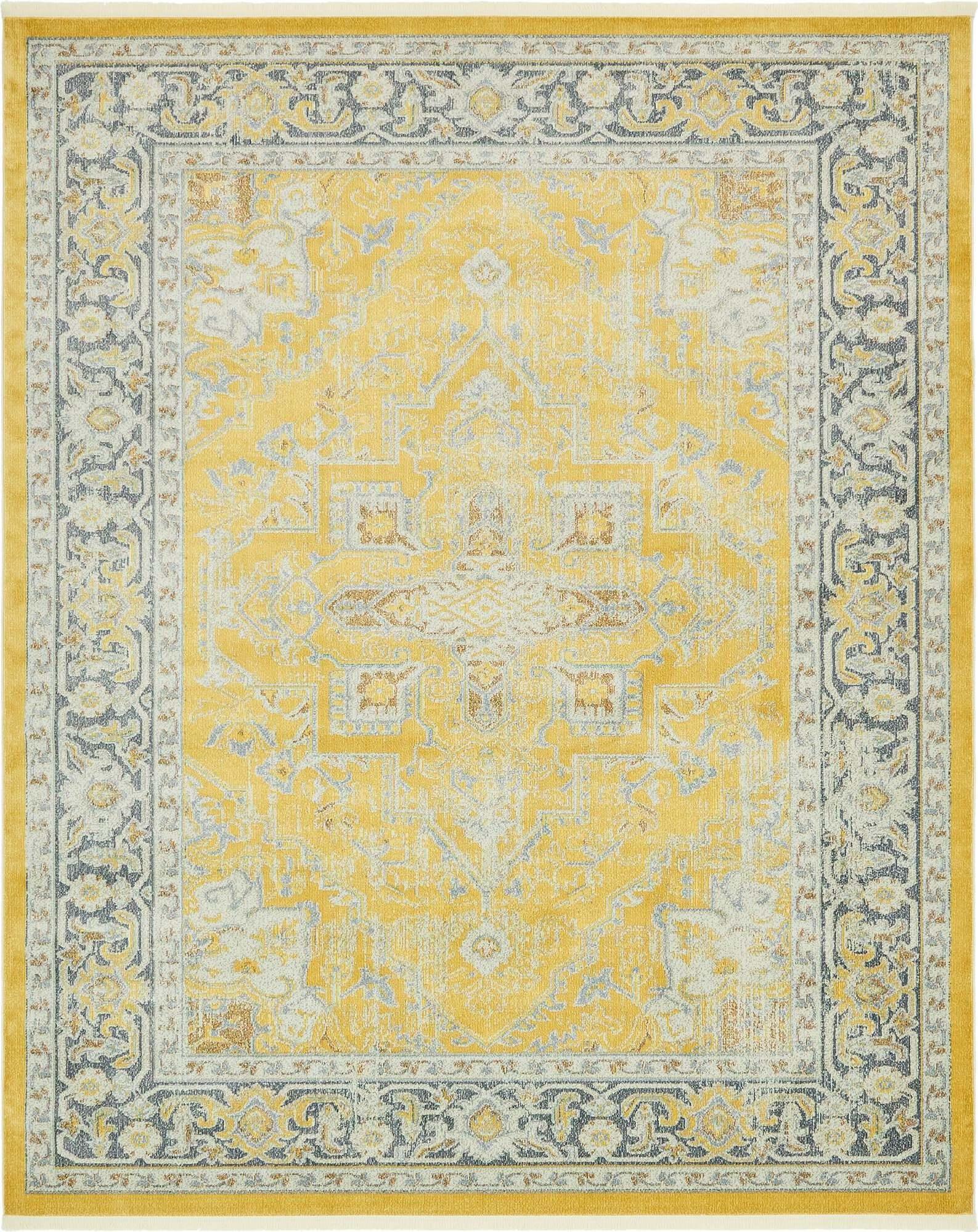 Unique Loom Indoor Rugs - Baracoa Border Rectangular 8x10 Rug Yellow & Blue