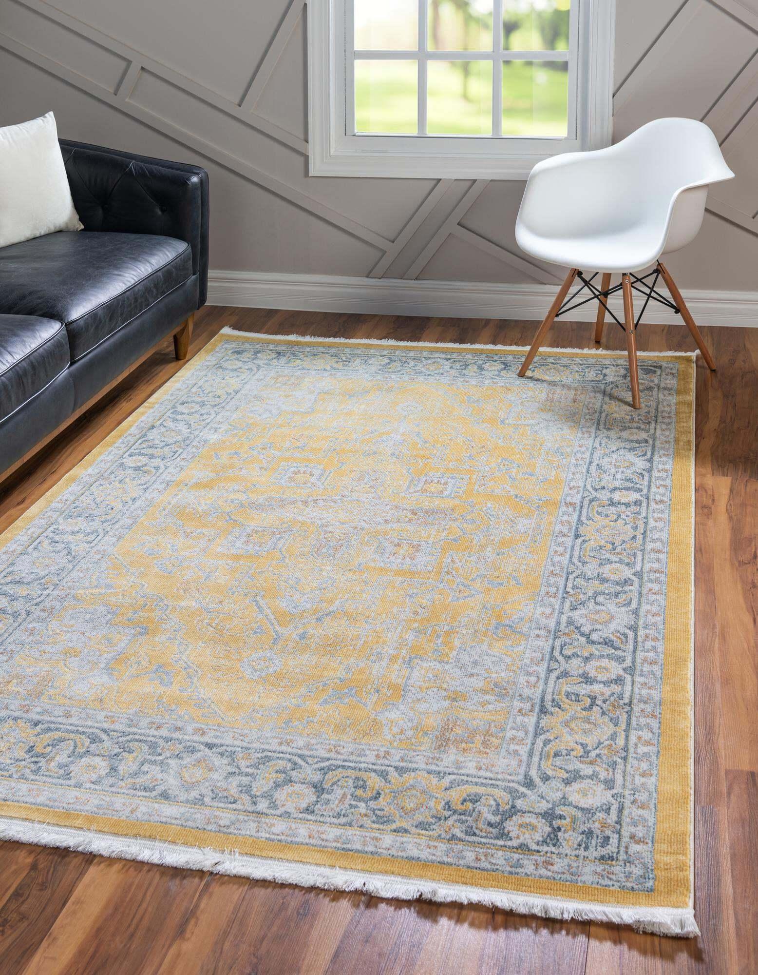 Unique Loom Indoor Rugs - Baracoa Border Rectangular 8x10 Rug Yellow & Blue