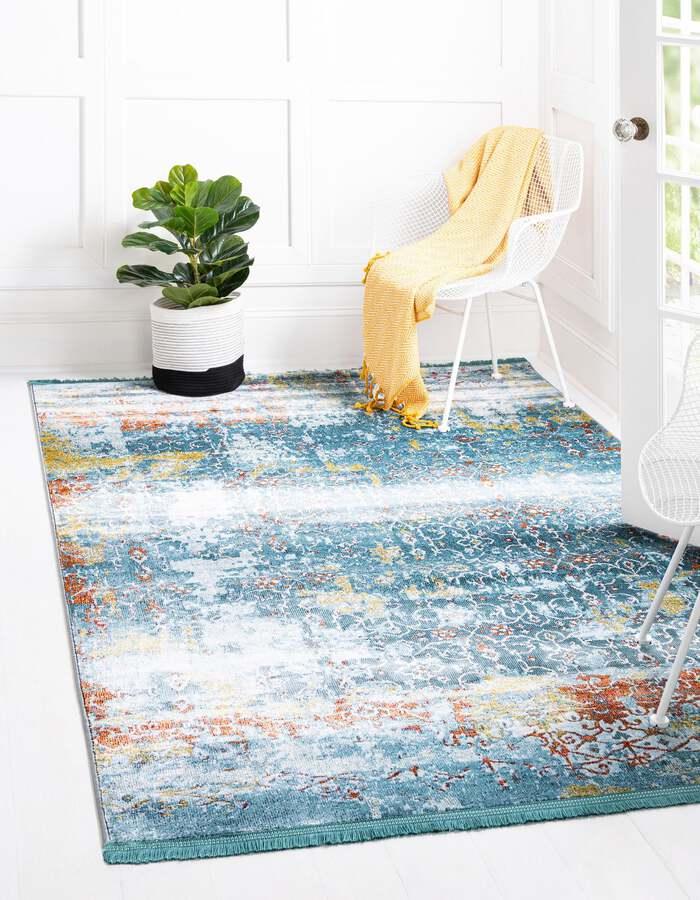 Unique Loom Indoor Rugs - Baracoa Modern 10x13 Rectangular Rug Teal