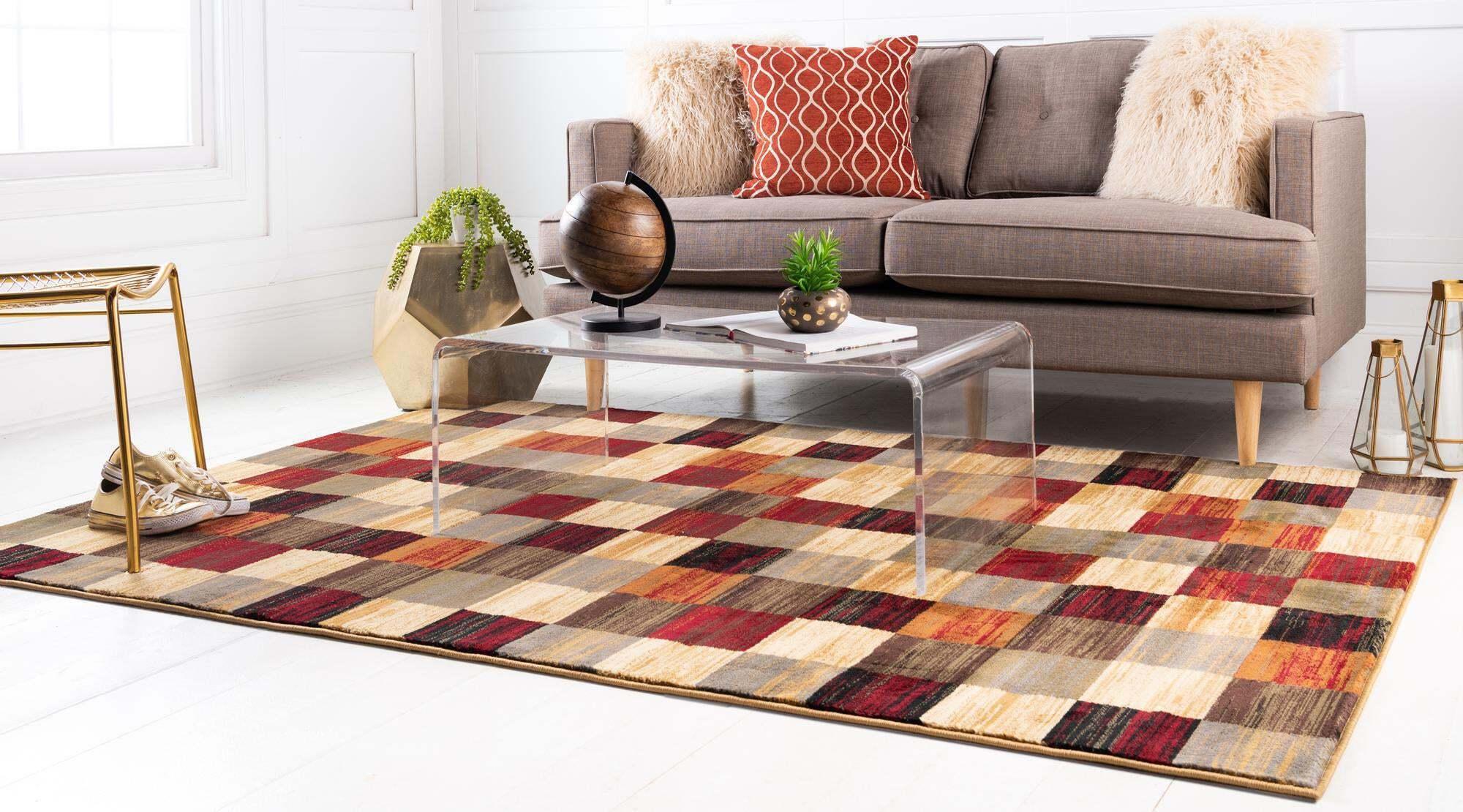Unique Loom Indoor Rugs - Barista Checkered 5x8 Rug Multicolor