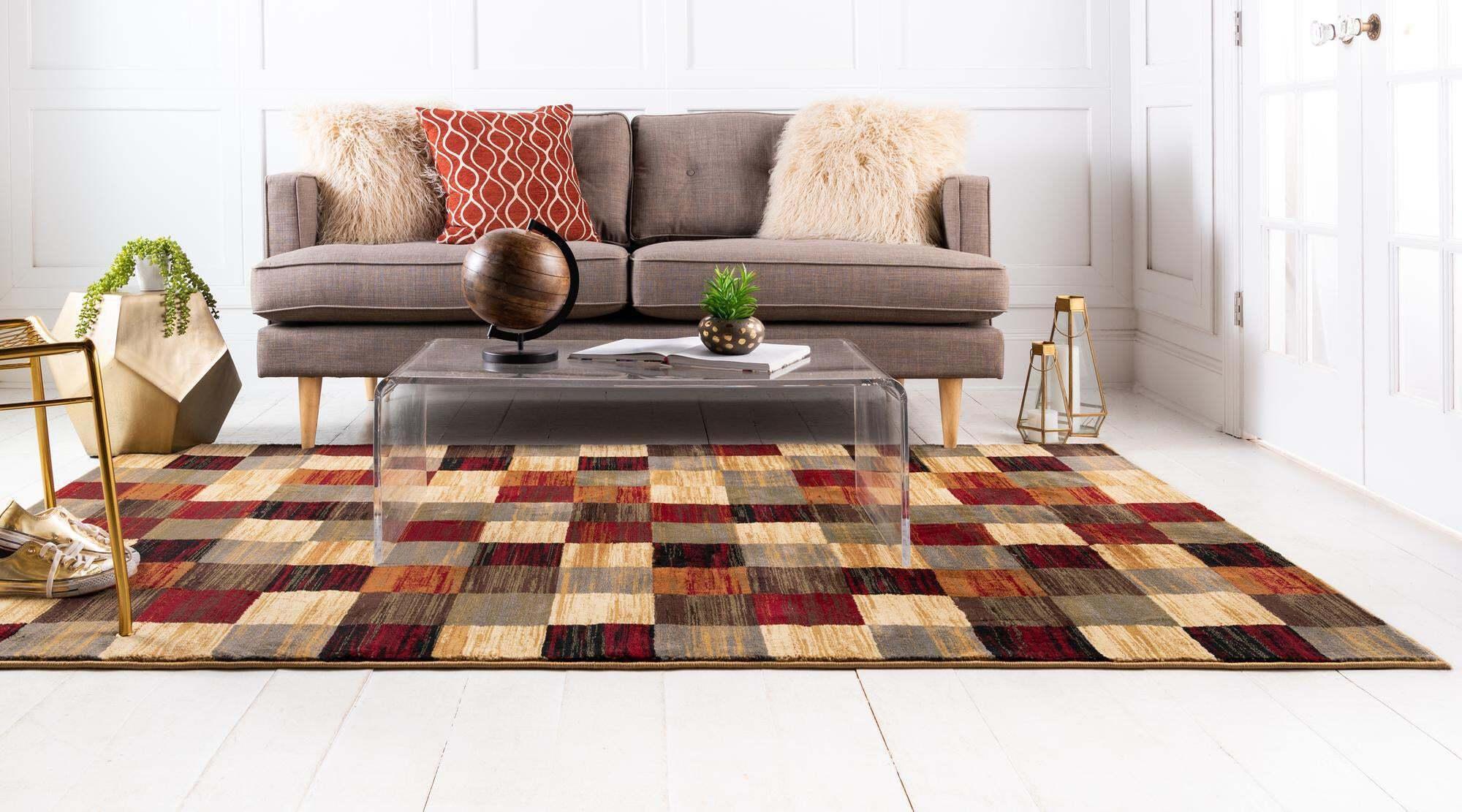 Unique Loom Indoor Rugs - Barista Checkered 5x8 Rug Multicolor