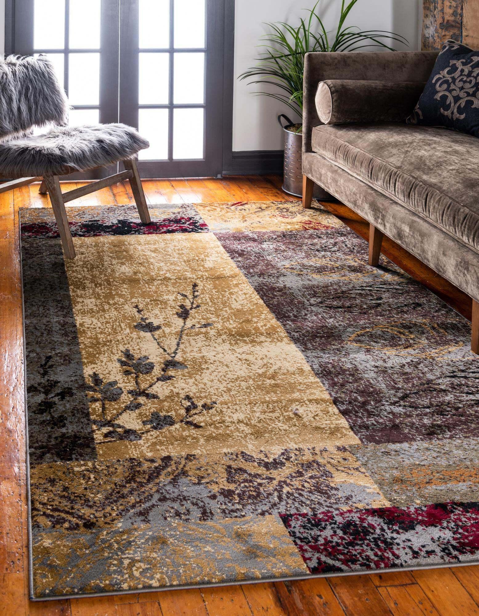 Unique Loom Indoor Rugs - Barista Floral 5x8 Rug Beige & Multicolor