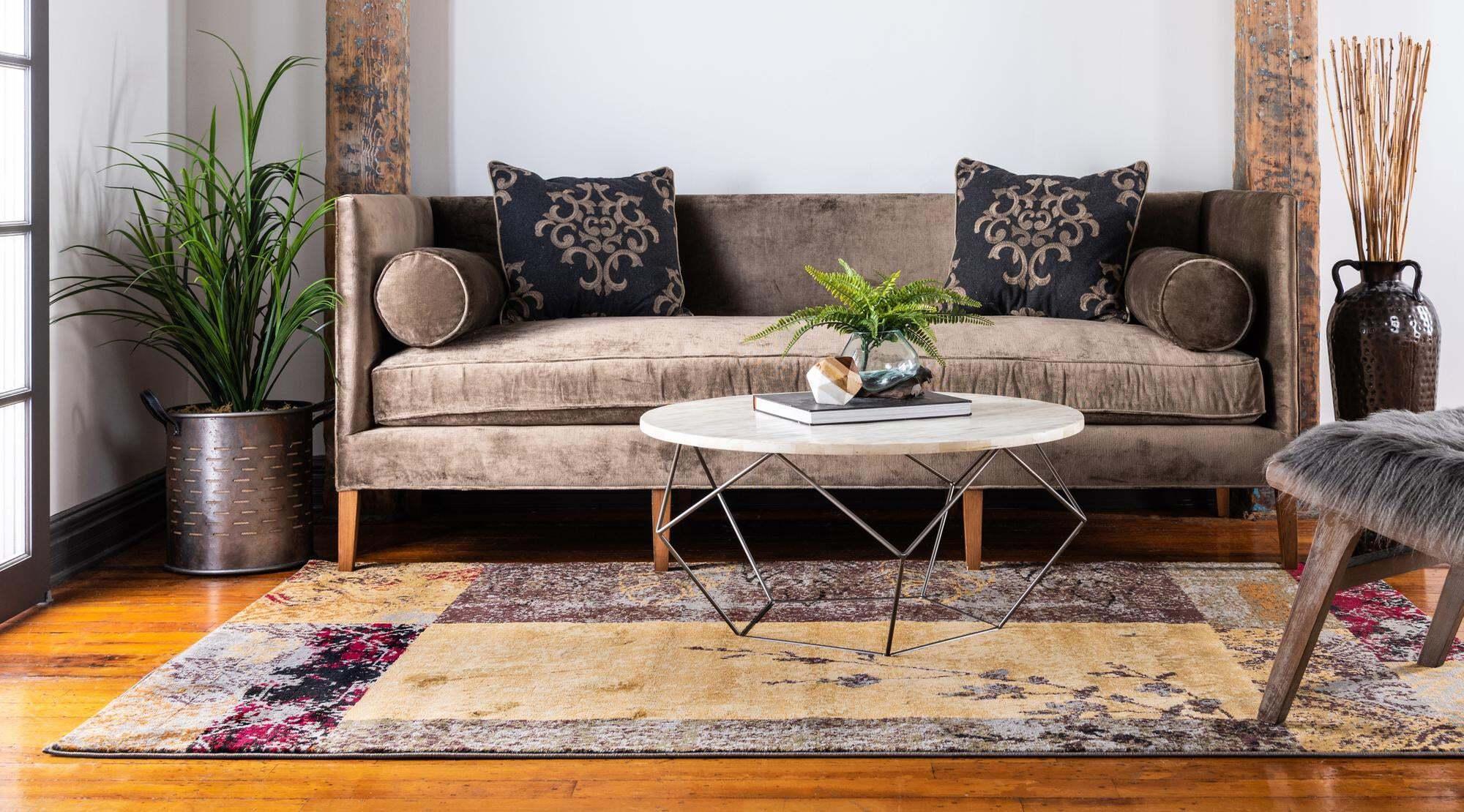 Unique Loom Indoor Rugs - Barista Floral Rectangular 9x12 Rug Beige & Gray