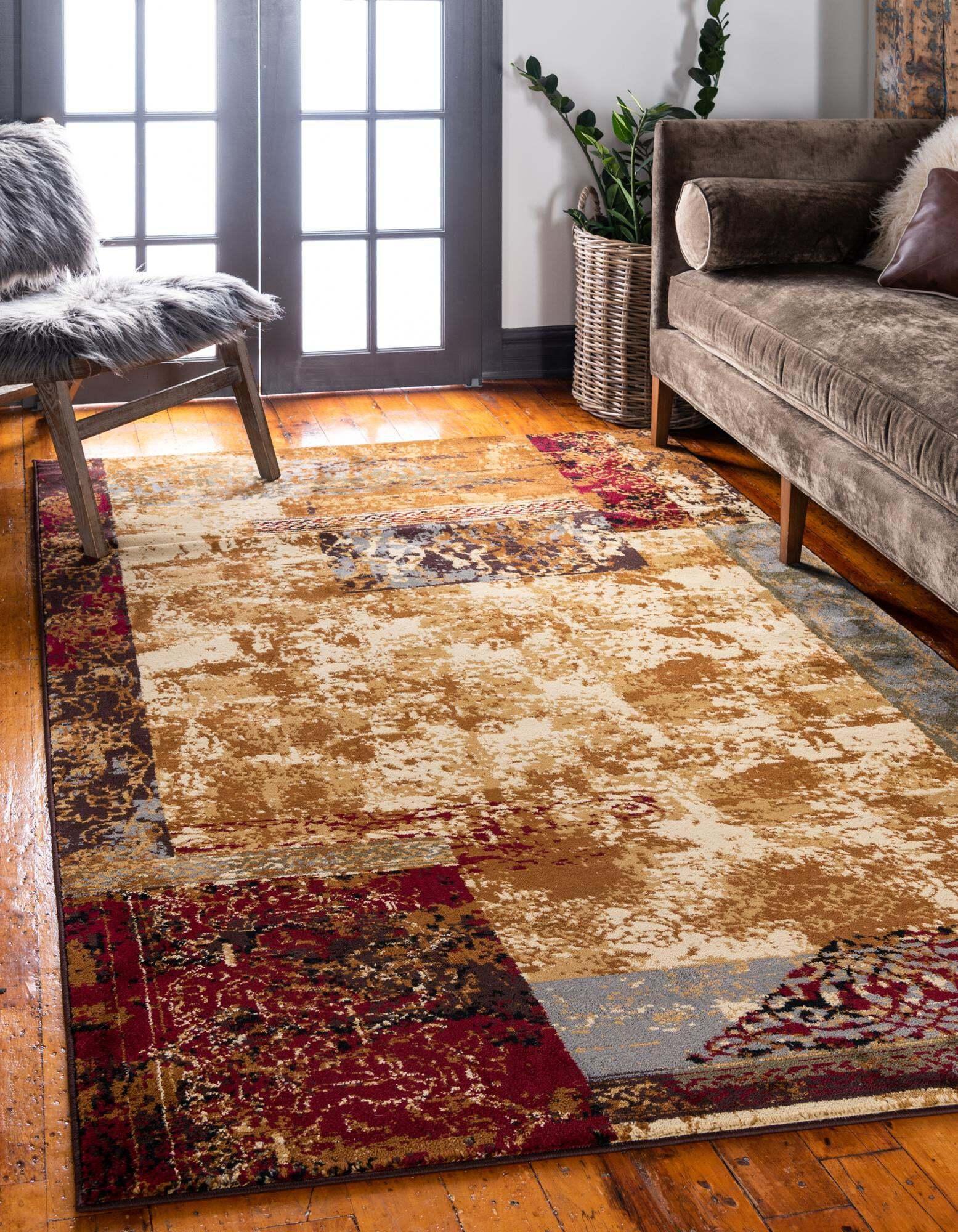 Unique Loom Indoor Rugs - Barista Geometric Rectangular 8x10 Rug Beige & Brown