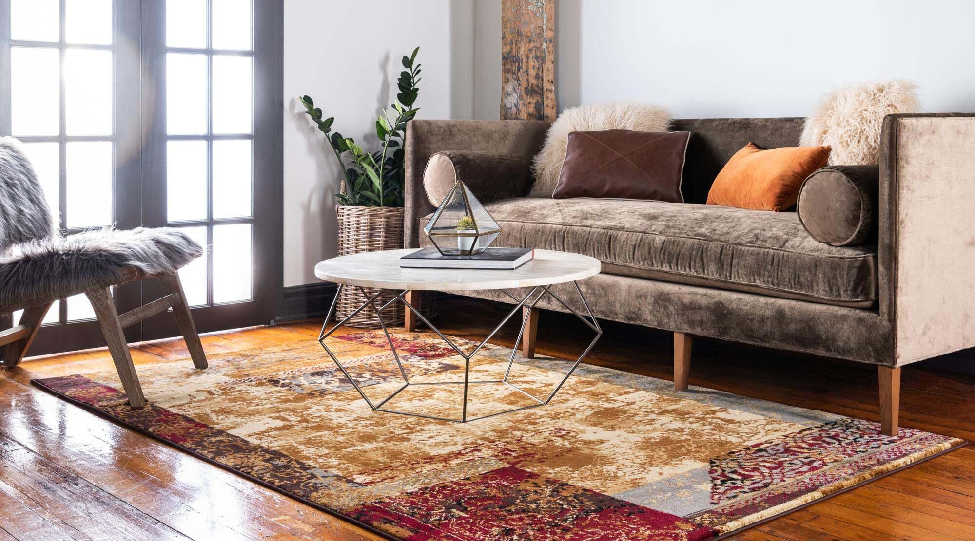 Unique Loom Indoor Rugs - Barista Geometric Rectangular 8x10 Rug Beige & Brown